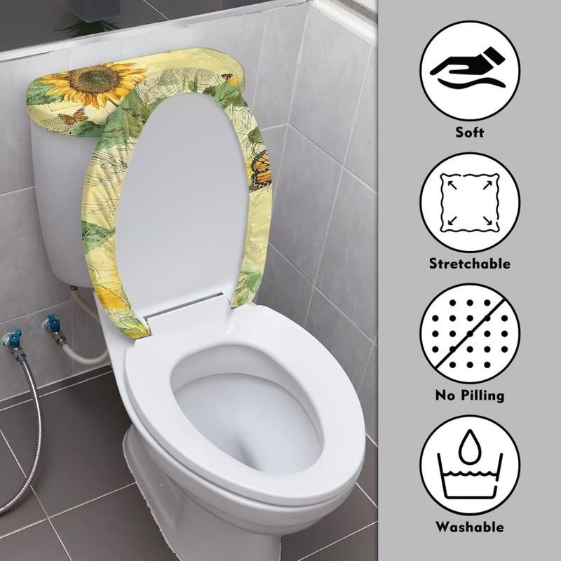 CREAMIC Sunflower Butterfly Toilet Lid Cover and Toilet Tank Cover Soft Plush Seat Covers Tank Lip Covers Fits Most Toilet Tanks & Lids Bathroom Decoration Accessories - Image 3